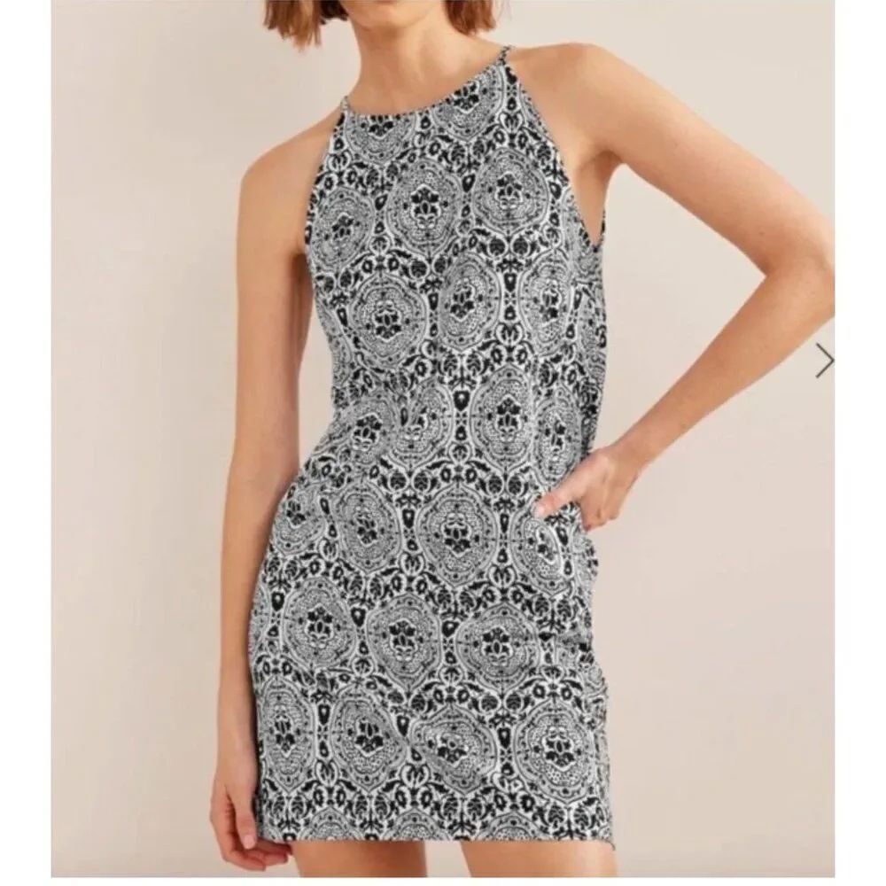 Boden Womens Mini Dress UK 16 US 12 Black Exotic Tile Racer Cotton D0614 NWT